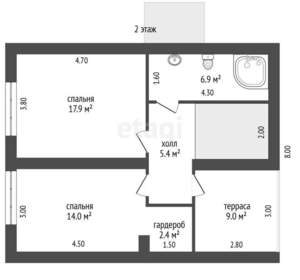 Дом 68м², 1-этажный, участок 8 сот.