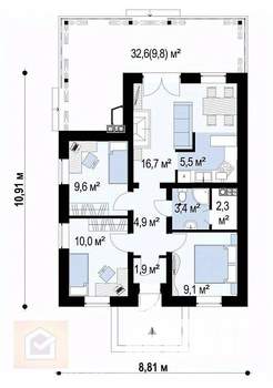 Дом 63м², 1-этажный, участок 4 сот.  