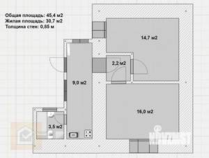 Дом 45м&sup2;, 1-этажный, участок 2 сот.  