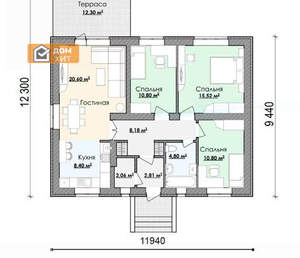 Дом 115м², 1-этажный, участок 5 сот.  