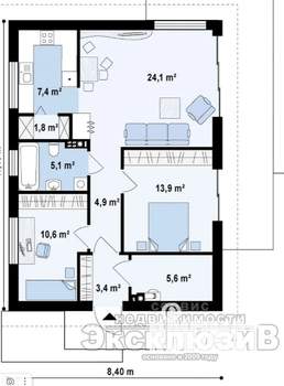 Дом 100м&sup2;, 1-этажный, участок 4 сот.  