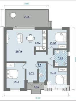 Дом 125м², 1-этажный, участок 5 сот.  