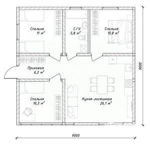Дом 74м&sup2;, 1-этажный, участок 4 сот.  