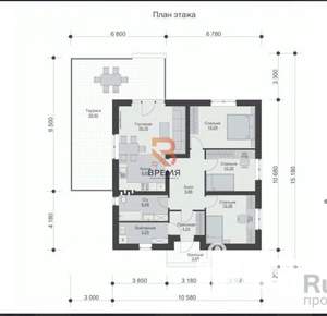 Дом 106м&sup2;, 1-этажный, участок 4 сот.  