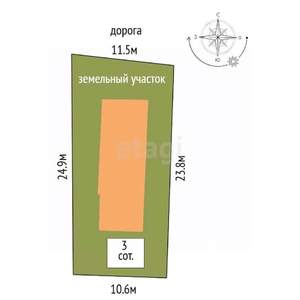 Дом 57м², 1-этажный, участок 3 сот.  