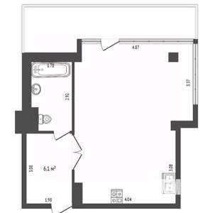 Студия квартира, на длительный срок, 43м2, 2/9 этаж