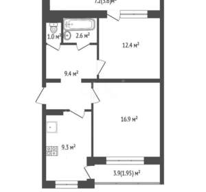 2-к квартира, на длительный срок, 57м2, 4/10 этаж