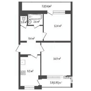 2-к квартира, на длительный срок, 57м2, 4/10 этаж