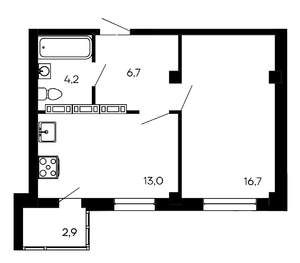 1-к квартира, строящийся дом, 44м2, 1/9 этаж
