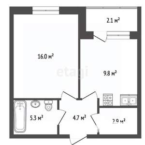 1-к квартира, вторичка, 38м2, 6/9 этаж