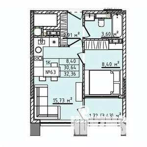 1-к квартира, строящийся дом, 32м2, 4/5 этаж
