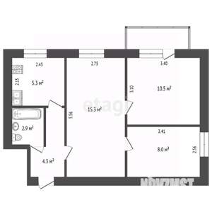3-к квартира, вторичка, 47м2, 2/3 этаж