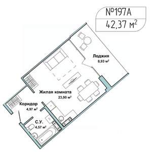 1-к квартира, вторичка, 42м2, 5/5 этаж