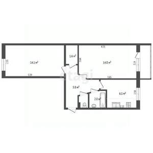 2-к квартира, вторичка, 45м2, 2/5 этаж