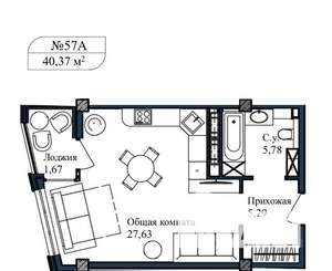 Студия квартира, вторичка, 42м2, 2/5 этаж