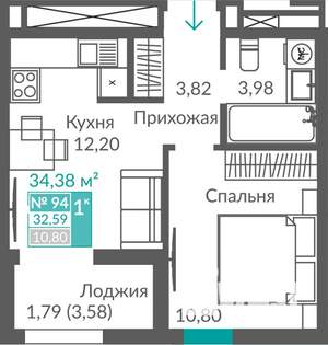 1-к квартира, вторичка, 33м2, 11/12 этаж