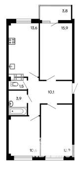 3-к квартира, строящийся дом, 73м2, 1/9 этаж