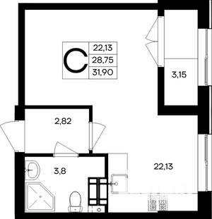 Студия квартира, строящийся дом, 32м2, 3/9 этаж