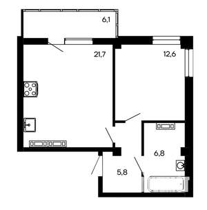 1-к квартира, строящийся дом, 53м2, 1/9 этаж