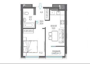 1-к квартира, вторичка, 35м2, 2/8 этаж