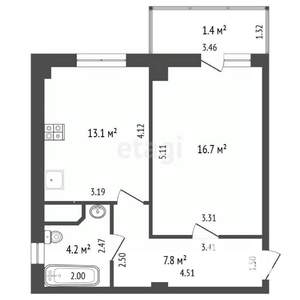 1-к квартира, вторичка, 41м2, 2/10 этаж
