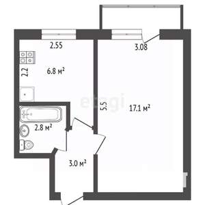 1-к квартира, вторичка, 30м2, 3/5 этаж