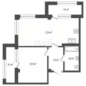 1-к квартира, вторичка, 48м2, 5/9 этаж