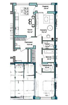 2-к квартира, вторичка, 75м2, 5/9 этаж