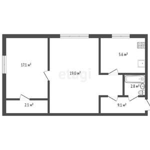 2-к квартира, вторичка, 44м2, 1/5 этаж