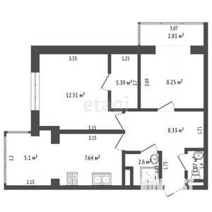 2-к квартира, вторичка, 47м2, 2/7 этаж
