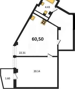 Студия квартира, вторичка, 61м2, 2/5 этаж