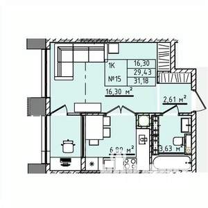 1-к квартира, строящийся дом, 31м2, 3/5 этаж