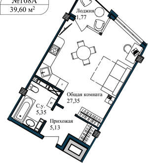 1-к квартира, вторичка, 41м2, 5/5 этаж