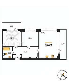 2-к квартира, вторичка, 65м2, 3/10 этаж