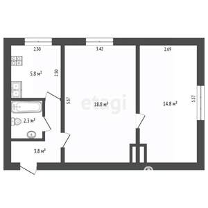 2-к квартира, вторичка, 46м2, 1/2 этаж