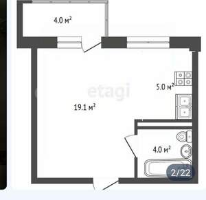 1-к квартира, вторичка, 27м2, 2/9 этаж