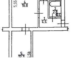 1-к квартира, вторичка, 33м2, 4/4 этаж
