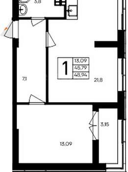 1-к квартира, вторичка, 49м2, 8/9 этаж