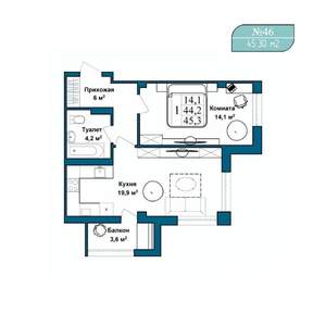 1-к квартира, вторичка, 45м2, 7/9 этаж
