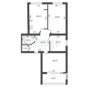 3-к квартира, вторичка, 103м2, 2/6 этаж