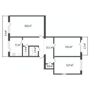 3-к квартира, вторичка, 70м2, 5/5 этаж