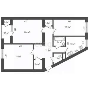 3-к квартира, вторичка, 69м2, 2/5 этаж