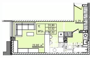 1-к квартира, строящийся дом, 32м2, 2/5 этаж