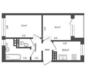 2-к квартира, вторичка, 64м2, 5/10 этаж