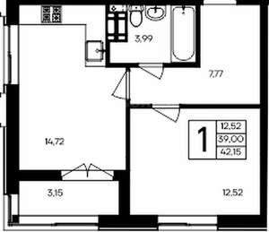 1-к квартира, вторичка, 42м2, 3/9 этаж