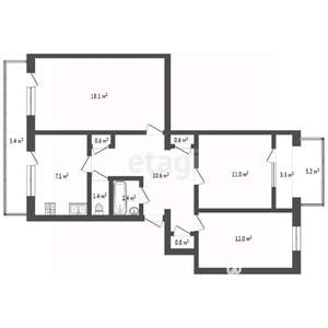 3-к квартира, вторичка, 68м2, 2/5 этаж
