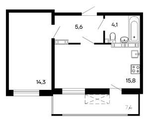 1-к квартира, строящийся дом, 47м2, 5/9 этаж