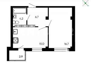 1-к квартира, вторичка, 44м2, 1/9 этаж
