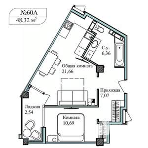 2-к квартира, вторичка, 50м2, 2/5 этаж