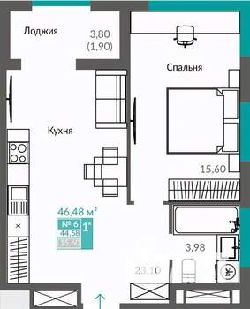 1-к квартира, строящийся дом, 45м2, 5/12 этаж